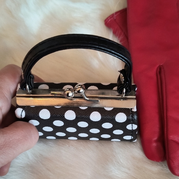 Tik Tok Polka Dot Black and White Handbag. Vegan Leather. Keychain Holder. - Picture 3 of 4